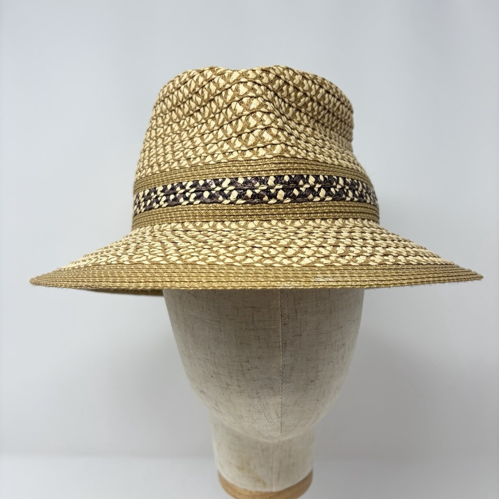 Authentic Eric Javits Woven Fedora Hat Beige UPF 50+ Packable Squishee - Picture 2 of 11